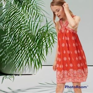 LOFT Orange Olé Swing
v-neck v-back embroidered Pompom Dress